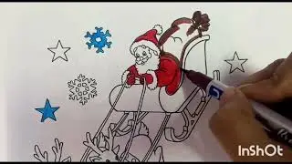 Christmas drawing colouring/ beautiful Santa and deer colouring 🦌🎄