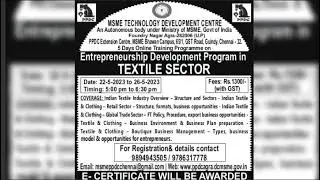 MSME Training Entrepreneurship development program in Textile sector in tamil