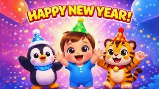 Happy New Year Song 🎉 | Baby, Penguin & Tiger | New Year Rhyme for Kids