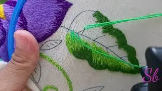 Bordado hoja grande 2026/Puntada de relleno largo y corto/ degradado de color/Samina b