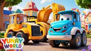 Construction Vehicles Song 🚧 | Diggers, Dump Trucks & More for Kids | Yunay World Nursery Rhymes