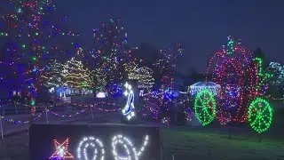Checking out the Christmas lights at Lake Metroparks Farmpark in Kirtland