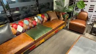 Original vintage design patchwork chesterfield sofa set