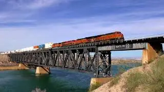 BNSF Trains Across the Colorado River at Topock, AZ
