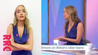 Laura Whitmore }cleavage in blue corduroy waistcoat