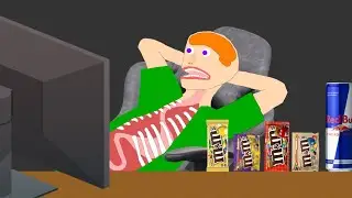【Algodoo】Stay up late. M&M'S and Red Bull.　M&M'Sチョコとレッドブルで夜更かし