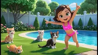 Six Little Kittens Jumping in the Pool | Fun Kitten Song for Kids | Jumping Kitten Rhyme
