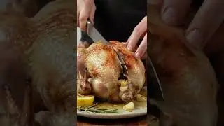 Satisfying ASMR | Lemon Garlic Roasted Chicken Cut &ndash; Crispy Skin, Juicy Inside, Garlic Butter