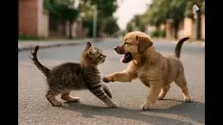Dog and cat teasing 