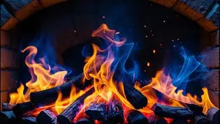 Cozy Stone Fireplace Ambience with Blue Flames | Calming Fire Sounds for Sleep & Stress Relief