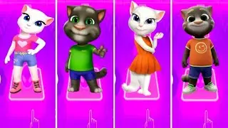 Talking Tom and friends Tom vs Angela vs Ben vs Hunk in Tiles Hop Coffen banec