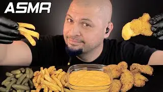 [ASMR] CHEESY FRIED CHICKEN STRIPS + FRIES + BABY PICKLES (No Talking) MUKBANG Eating Sounds