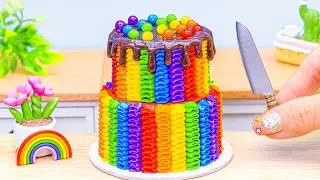 Satisfying Mini Rainbow Cake Recipe🌈Colorful 2-Tier Miniature Buttercream Cake Decorating Tutorial