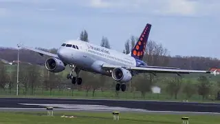 STRONG WINDS AT BRUSSELS AIRPORT - GO AROUND AND HARD LANDINGS 25L - 4K PLANE SPOTTING