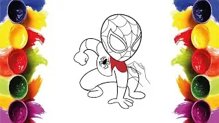 Spiderman Coloring | Cute Superhero Coloring Page with Crayons| Mini Artists World