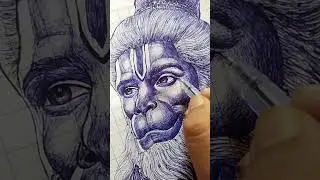 Hanuman Ji Pen Drawing 🖋️🙏😱!! #shorts #drawing #viral #shortsfeed #hanuman