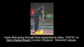 Usain Bolt on Star's Speed Board before 200m.  Diamond League 7 22 16