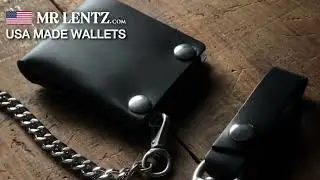 USA Made Leather Wallet with Snap Closure and Stainless Steel Chain.