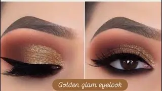 Glitter Glam Eye Makeup Tutorial || golden glitter smokey eyeshadow 