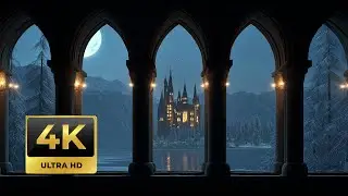 Gothic Winter Castle Window ❄️ Dark Room Ambience | Snowfall & Night Calm for Sleep & Focus