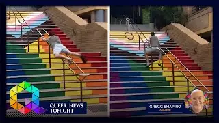 ‘A Hate Climb’ As Man Avoids Rainbow Painted Stairs With Hilarious Spider-Man Crawl Up Railing