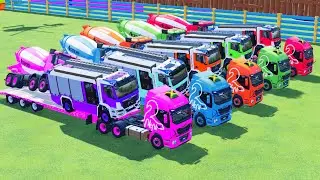 Garage with Colors - ALL MIXER TRUCK WITH DOUBLE FLATBED TRAILER TRUCK, IVECO, PAZ, RENAULT, MACK