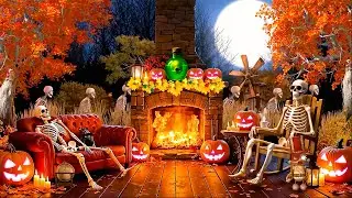 Spooky Autumn Halloween Fireplace🔥 Best Relaxing Halloween Instrumental Music 👻 Halloween Background