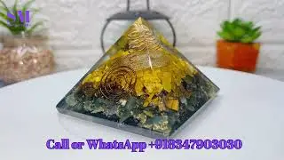 Attract Abundance with Handmade Orgone Pyramid - Citrine, Tiger Eye, and Jade Green Healing Crystals