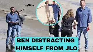 Ben pilots a drone on set by the LA River as he gets ready to direct his new film amid his divorce