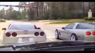 Two Corvettes Race Each Other At Traffic Lights Promptly Crash