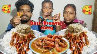 Desi prawn curry rice eating | jh eating show