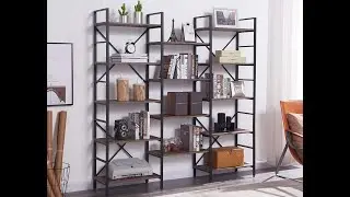 SUPERJARE Triple Wide 5-Tier Bookshelf, Rustic Industrial Style Book and Metal Bookcase Review