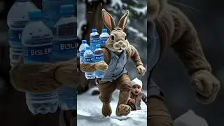 Baby Breaks Ice Mountain for Water, But a Rabbit Steals It😭#ai #india #indiavspakistan