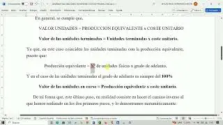 APARTADO VALORACION EN EL MODELO DE COSTES POR PROCESOS