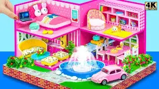Make Super Cute Two Story Pink Bunny Dollhouse with a Fountain for Two 🐇💖 DIY Miniature House