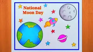 Chandra dinam poster drawing 2025 /Moon day poster drawing / Chandra dinam drawing very easy steps