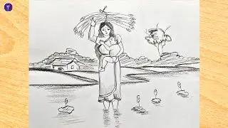 How to draw a mother and baby || village women drawing tutorial for beginners 