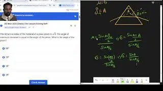 JEE MAIN PYQ: 14 minimum deviation on a prism