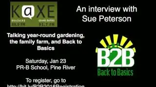 Sue Peterson talking on KAXE Local Foods Segment 01/20/16