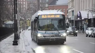 Buses in Downtown Boston: MBTA Silver Line 4 & 5, Rt. 43 & 11 on Tremont St and Washington Street