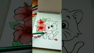 cute kitty and hibiscus 🌺 #art #viral #hibiscus #kitty #kittymakeup