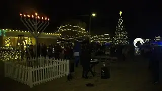 Hanukkah: Crowd gathers for menorah lighting in Morrisville