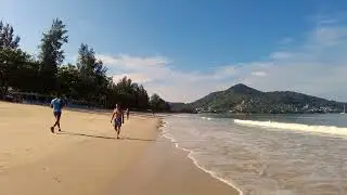 Calm morning walk och Kamala beach, Phuket, Thailand, March 2022, 4K.