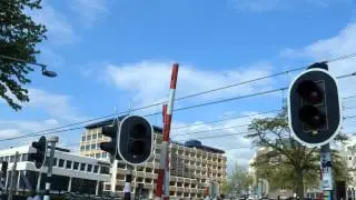 A Light Rail railroad crossing @ Light Rail Station Alexander in Rotterdam