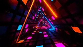 🔷 4K Заставка &ndash; Вращающийся Неоновый Треугольный Тоннель &ndash; Фон для VJ (Без Звука)