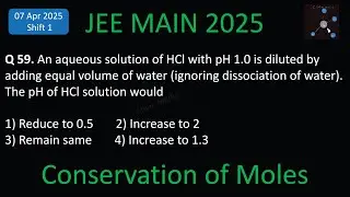An aqueous solution of HCl with pH 1.0 is diluted by adding equal volume of water (ignoring dissocia