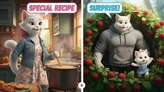 Mama Cat Cooking Special Food! 🍲 While Father Cat & Kitten Find Berries 🍒