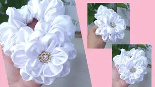 flor en satin con scrunchies  🌺🌺🌺🌺 Paso a paso