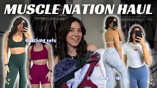 MUSCLE NATION TRY ON HAUL | pocket leggings, minimal sports bras, ribbed material, oversized tees