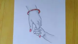 Baby holding mothers finger drawing ||mothers day drawing || simple art with rose ||pencil sketch